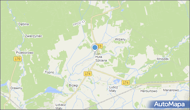 mapa Huta Szklana, Huta Szklana gmina Krzyż Wielkopolski na mapie Targeo